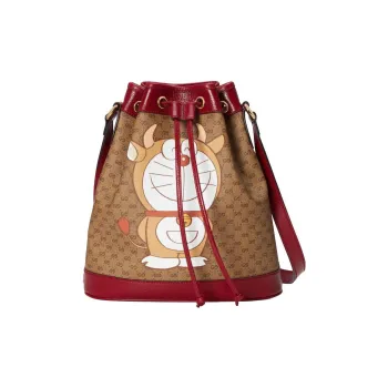 GUCCI Doraemon Collaboration Canvas With Leather Bucket Bag, Shoulder Bag, Crossbody Bag Women's