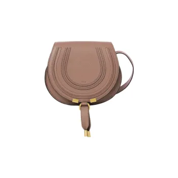 Chloe Marcie Grain Calfskin Saddle Bag, Shoulder Bag, Crossbody Bag Trumpets Women's Rose Pink
