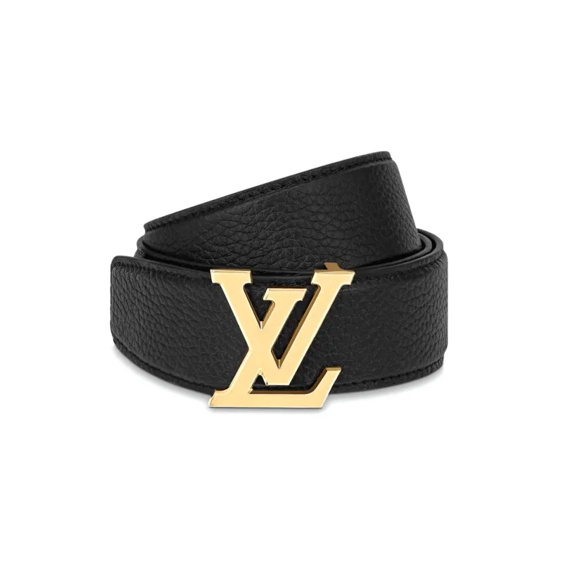 LOUIS VUITTON Cow Leather Leather Belts Men's Black Width: 3.5cm-2