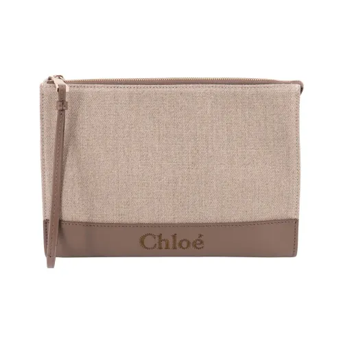 Chloe Linen With Shiny Calfskin Clutch Regular Women's Light Umber