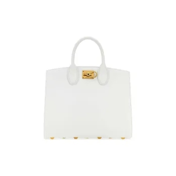 FERRAGAMO Studio Stamped Calfskin Box Bag Shoulder Bag Crossbody Bag Handbag Medium Size Women's White