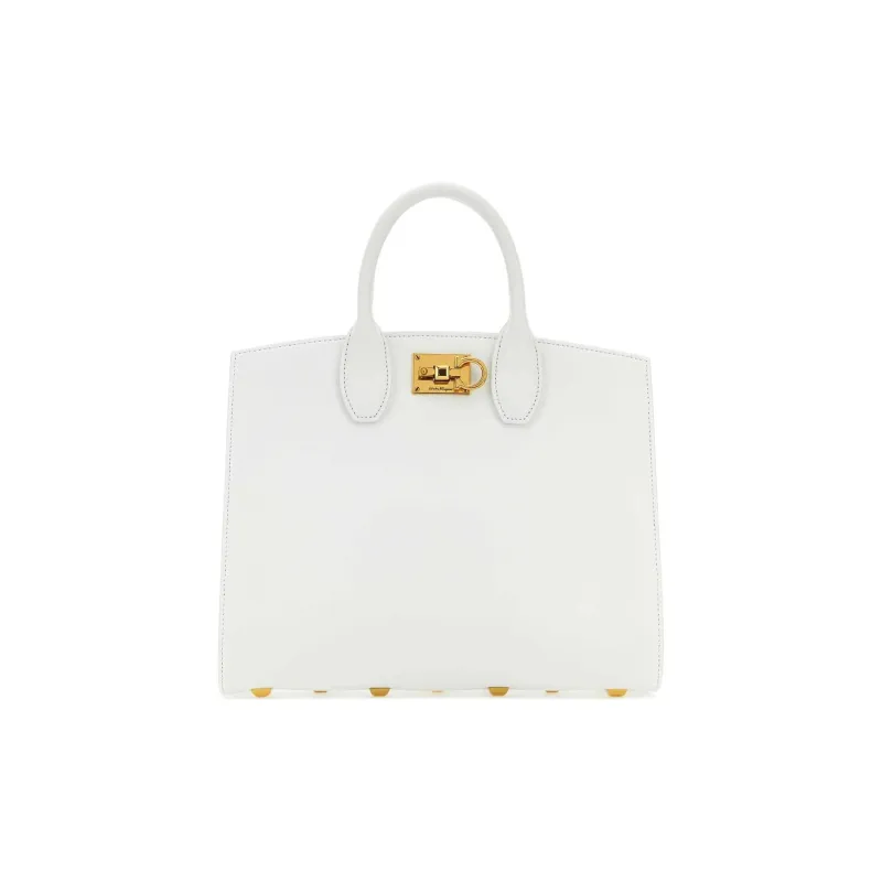 FERRAGAMO Studio Stamped Calfskin Box Bag Shoulder Bag Crossbody Bag Handbag Medium Size Women's White-0
