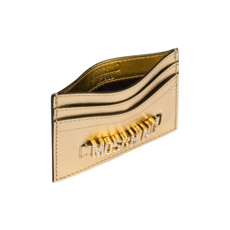 MOSCHINO Sheepskin Card Clip Card Holder Women's Gold-1