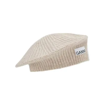 GANNI Logo patch Ribbed knit Beret