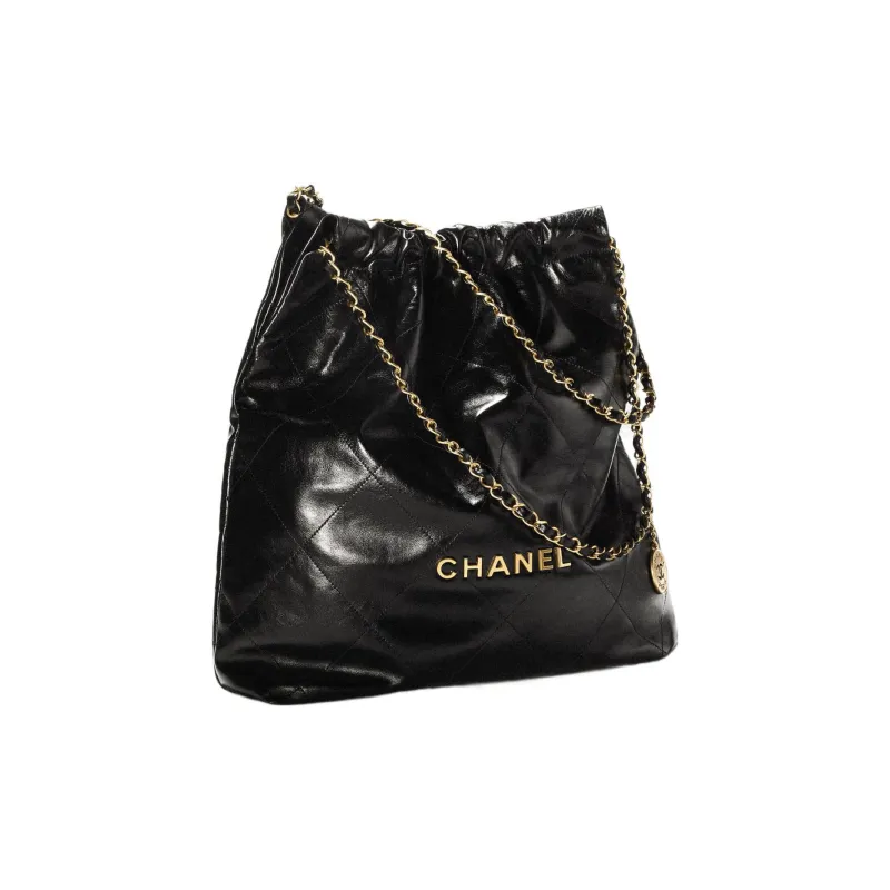 CHANEL 22Bag Smooth Finish Calfskin Tote Bag, Shopping Bag, Portable Crossbody Bag, Shoulder Bag Tubas Women's Black-1
