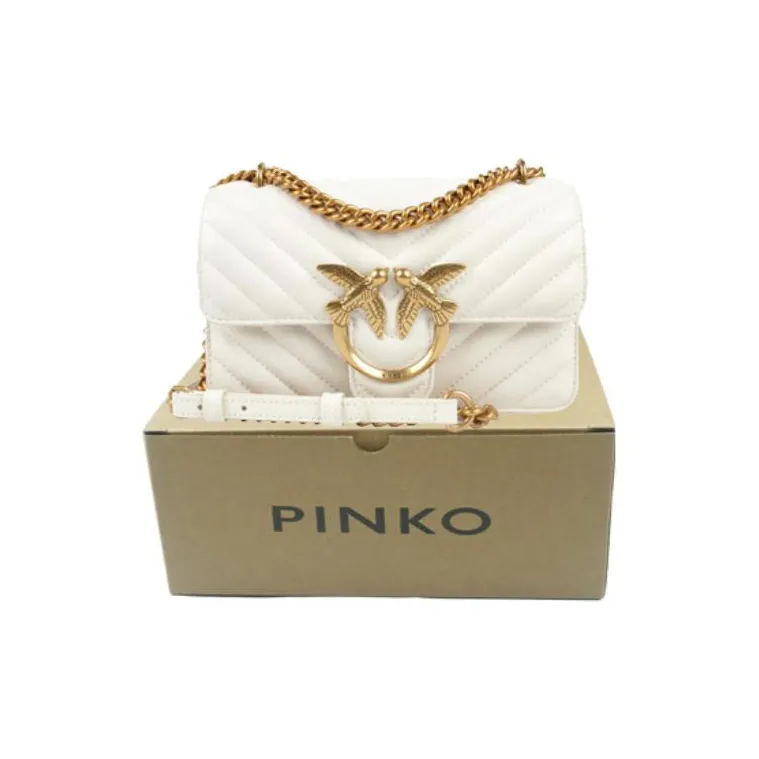 PINKO Sheepskin Swallow Bag, Crossbody Bag, Shoulder Bag Women's White-3