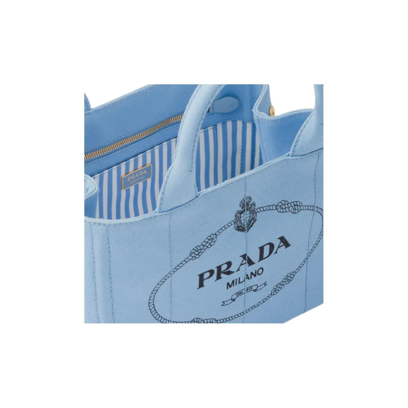 PRADA Fabric Denim Totes Shopping Bag Shoulder Bag Crossbody Bag Handbag Small Size Women's Sky Blue-5