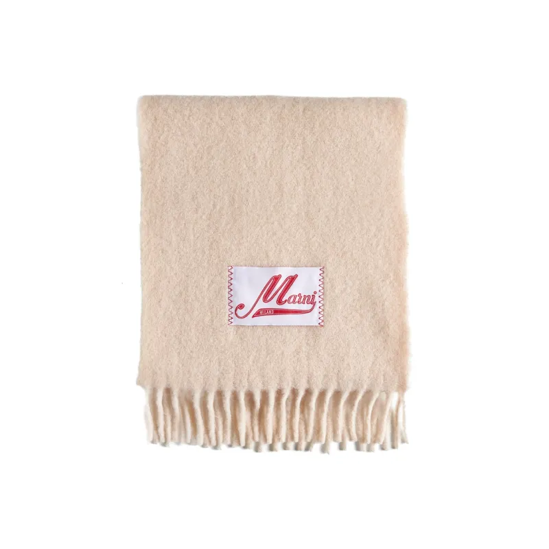 MARNI Logo Patch Fringed Edge Scarf-0