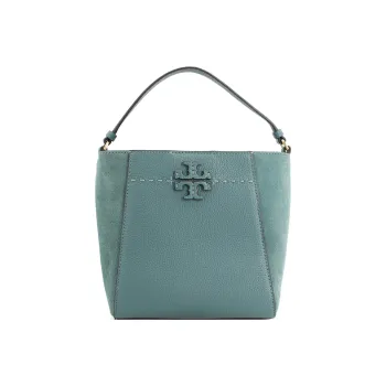 TORY BURCH McGraw Litchi Grain Leather Bucket Bag Handbag Shoulder Bag Crossbody Bag Small Size Women's Aurora Blue