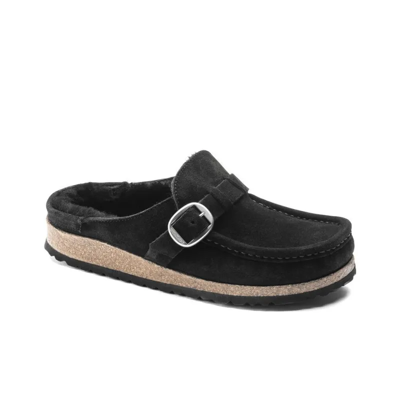 Birkenstock Buckley Shearling Suede Leather Narrow Fit Sandals 'Black'-1