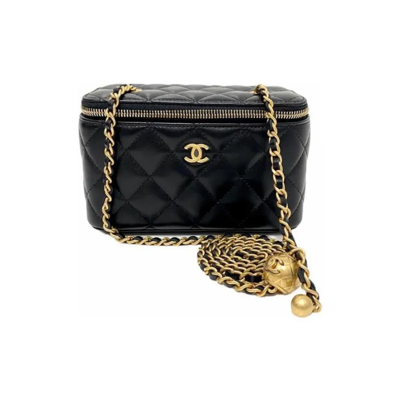 CHANEL Little Golden Ball Sheepskin Clutch, Long Box Bag, Shoulder Bag, Crossbody Bag, Includes Mirror Women's Black-3