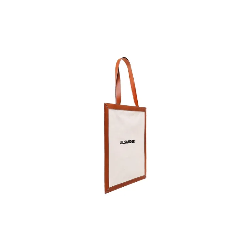 JIL SANDER Calfskin With Woven Fabric Tote Bag, Shopping Bag, Handbag, Shoulder Bag Men's Light Umber-1