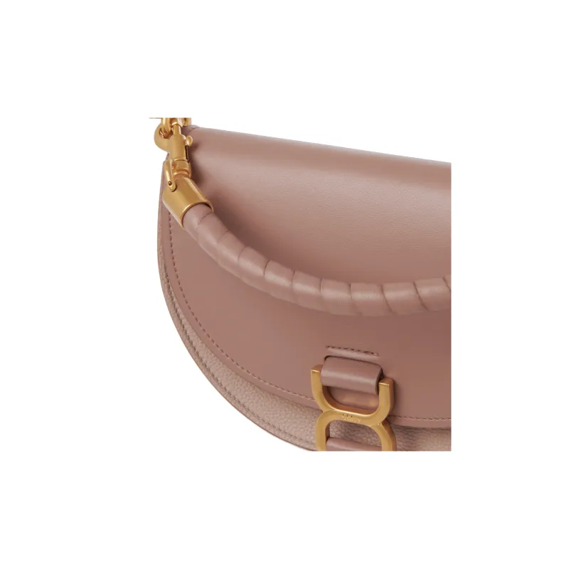 Chloe Marcie Nappa Lambskin With Grainy Surface Calfskin With Suede One Shoulder Handbags Women's Rose Pink-4