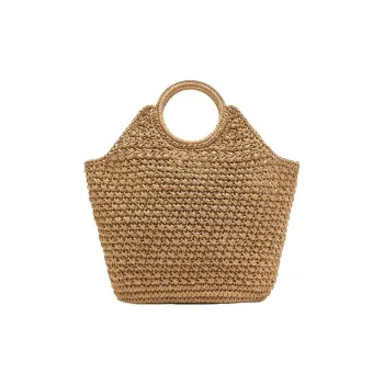 ZARA Mixed Fiber Handbag Large Size Women's Wheat Straw Color