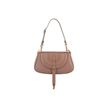 Chloe Marcie Grained Calfskin Patchwork Leather One Shoulder Handbags Small Size Women's Rose Pink