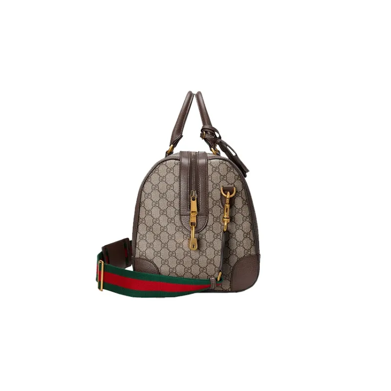 GUCCI Leather Logo Canvas With Leather Shoulder Bag Crossbody Bag Handbag Travel Bag Small Size Unisex Ebony/Brown-2