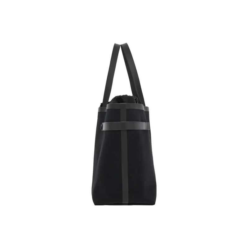 FERRAGAMO GANCINI Cotton Canvas Tote Bag Shopping Bag Handbag Large Size Men's Black-1
