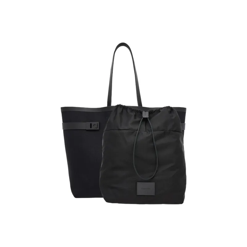 FERRAGAMO GANCINI Cotton Canvas Tote Bag Shopping Bag Handbag Large Size Men's Black-3