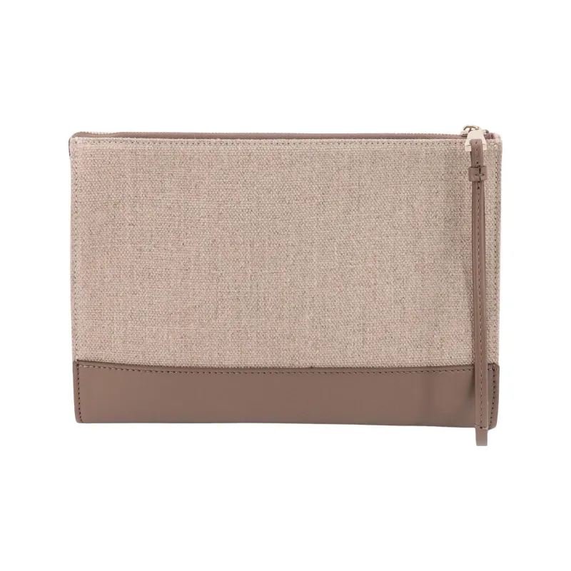 Chloe Linen With Shiny Calfskin Clutch Regular Women's Light Umber-1
