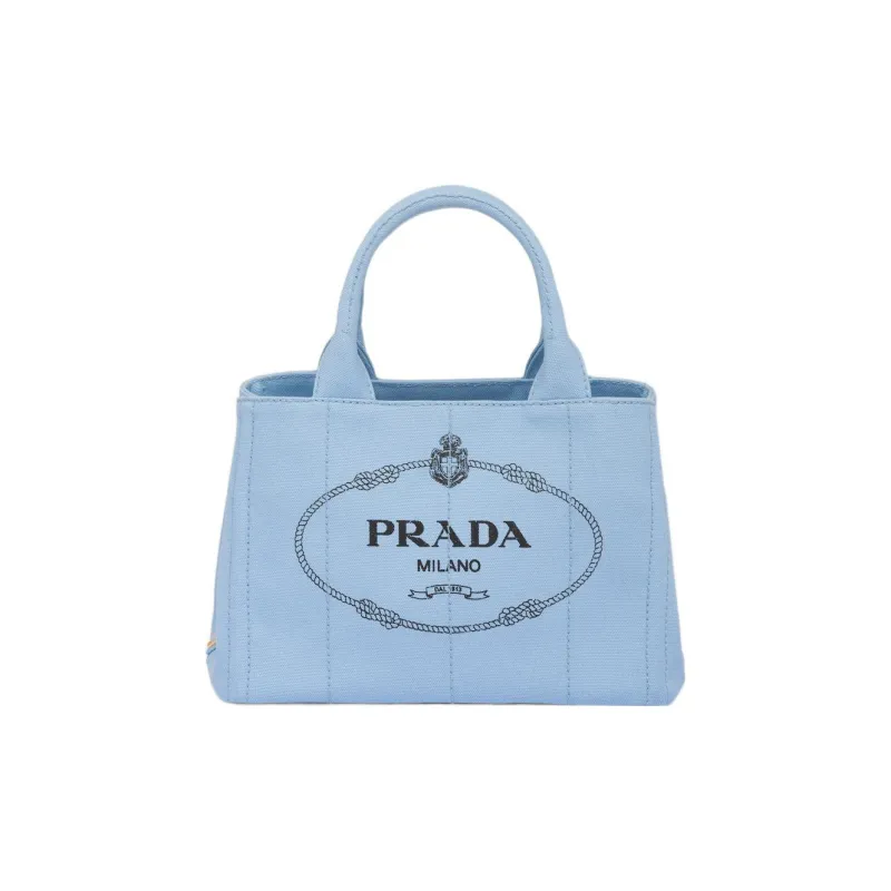 PRADA Fabric Denim Totes Shopping Bag Shoulder Bag Crossbody Bag Handbag Small Size Women's Sky Blue-0