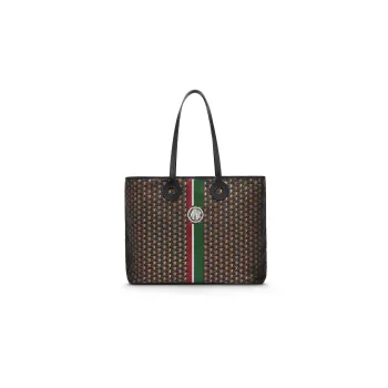 Moynat Toile 1920 Canvas With Leather Trim Tote Bag Shopping Bag Handbag Large Size Women's Black/Red/Orange