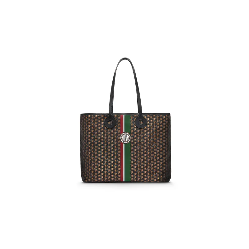 Moynat Toile 1920 Canvas With Leather Trim Tote Bag Shopping Bag Handbag Large Size Women's Black/Red/Orange-0