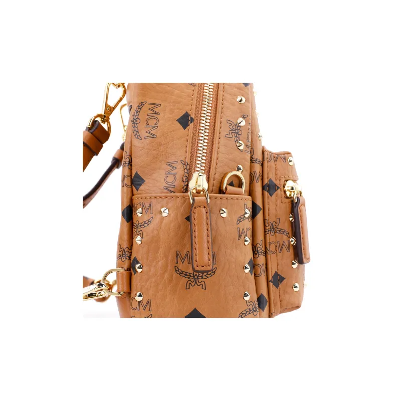 MCM Stark Visetos Leather Handbag, Backpack, Backpack Mini Unisex Brown Cognac-5