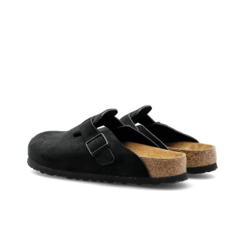 Birkenstock Boston Soft Footbed Suede Leather Narrow Fit Mules 'Black' Women's-2