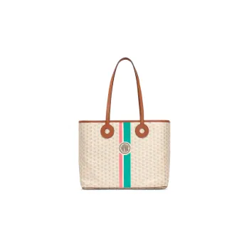 Moynat Toile1920 Canvas With Leather Tote Bag Shopping Bag Handbag Medium Size Women's Green/Pink/Ecru