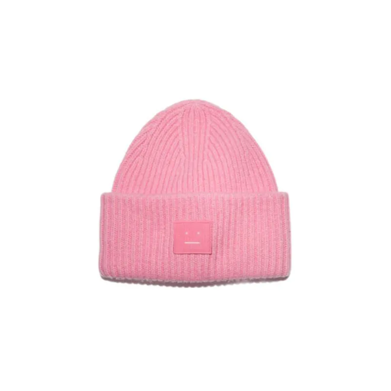 Acne Studios Face patch Ribbed knit Beanie-0