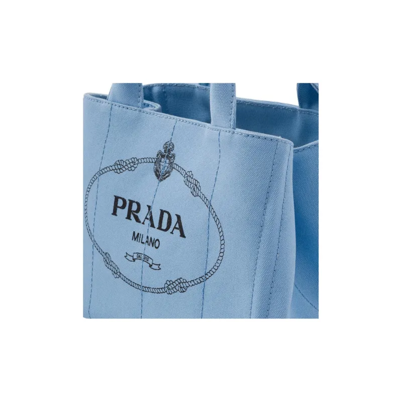 PRADA Fabric Denim Totes Shopping Bag Shoulder Bag Crossbody Bag Handbag Small Size Women's Sky Blue-4