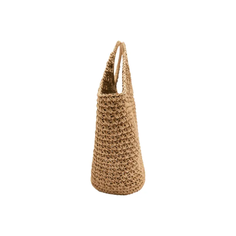 ZARA Mixed Fiber Handbag Large Size Women's Wheat Straw Color-2