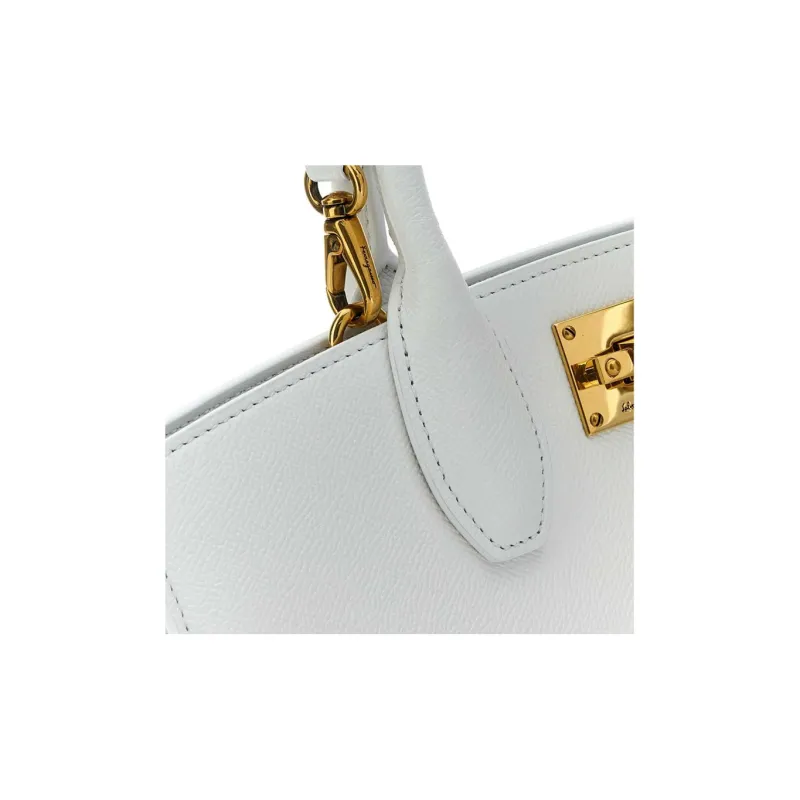 FERRAGAMO Studio Stamped Calfskin Box Bag Shoulder Bag Crossbody Bag Handbag Medium Size Women's White-3