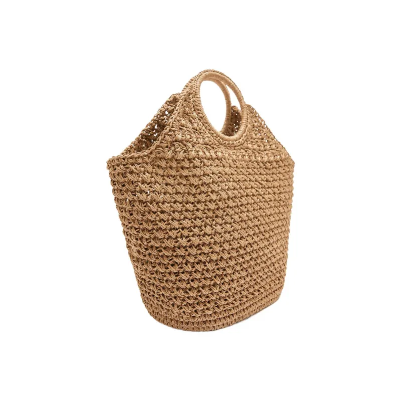 ZARA Mixed Fiber Handbag Large Size Women's Wheat Straw Color-1