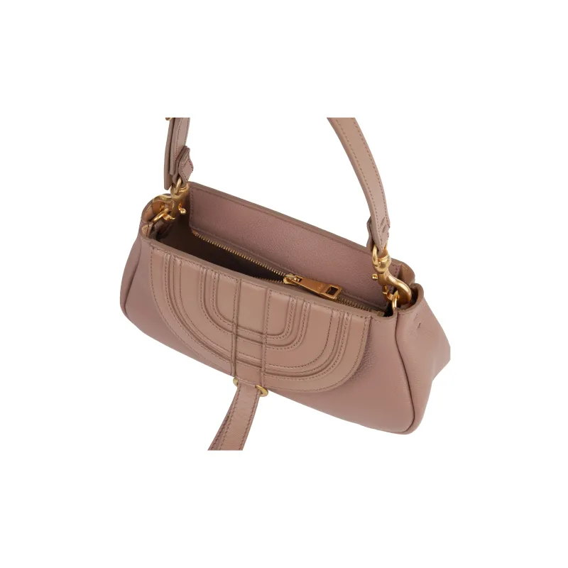 Chloe Marcie Grained Calfskin Patchwork Leather One Shoulder Handbags Small Size Women's Rose Pink-4
