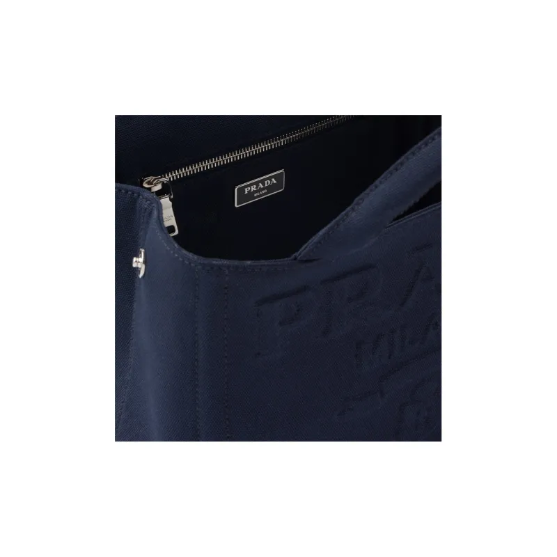 PRADA Cotton Canvas Tote Bag Shopping Bag Shoulder Bag Crossbody Bag Handbag Women's Marine Blue-4