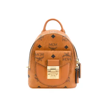 MCM Patricia Visetos Leather Backpack Mini Unisex Brown/Cognac