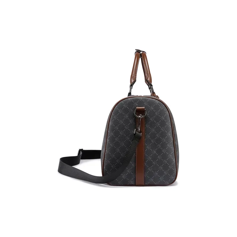 FAIRWHALE PU Travel Bag, Handbag, Luggage Bag, Crossbody Bag Unisex Black/Brown-2