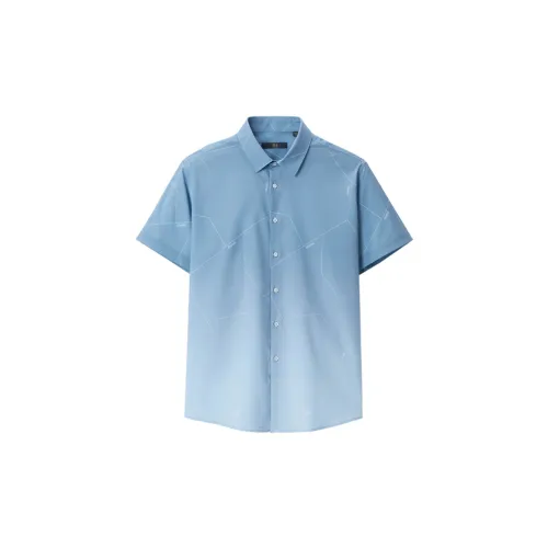 HLA Shirts Men Ice Silk Cooling - Blue Gray Pattern 70