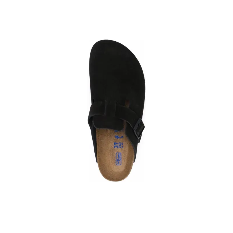 Birkenstock Boston Soft Footbed Suede Leather Narrow Fit Mules 'Black' Women's-3
