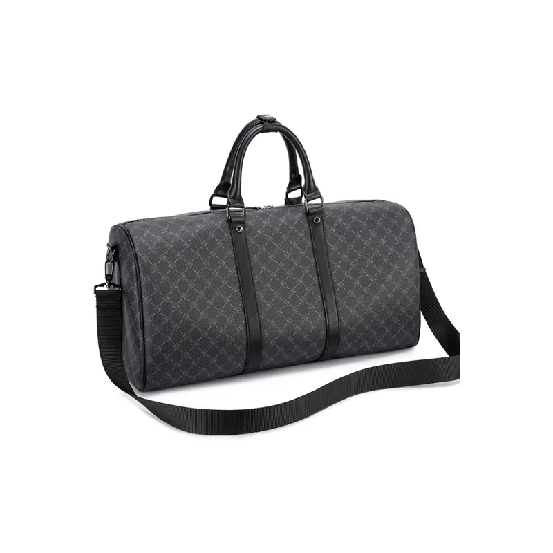 FAIRWHALE PU Travel Bag, Handbag, Luggage Bag, Crossbody Bag Unisex Black/Brown-11