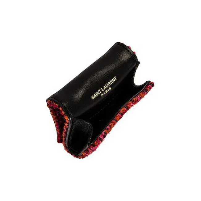 SAINT LAURENT Fabric Cow Leather Patchwork AIRPODS PRO Storage Case And Protective Sleeve Women's Red-4