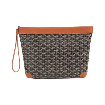 GOYARD Canvas With Calfskin Dog's Teeth Toiletry Bags Storage Bags Clutches Regular Unisex Brown