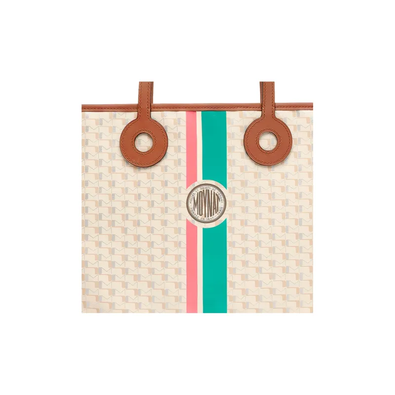 Moynat Toile1920 Canvas With Leather Tote Bag, Shopping Bag, Handbag Medium Size Women's Green/Pink/Ecru-3