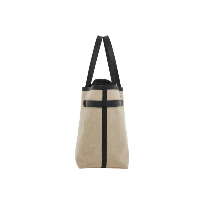 FERRAGAMO GANCINI Fabric Cow Leather Patchwork Tote Bag Shopping Bag Handbag Large Size Men's Beige-1