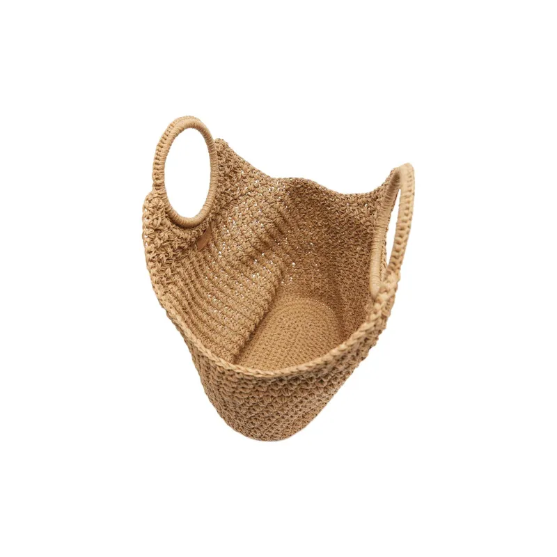 ZARA Mixed Fiber Handbag Large Size Women's Wheat Straw Color-4