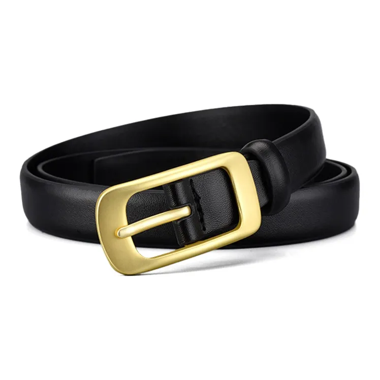 FREE RABBITⅡ Gold Pin Buckle Belt Minimalist Style Cow Leather Vintage Sun Moon Buckle Belt With Width 2.0cm Women's-1
