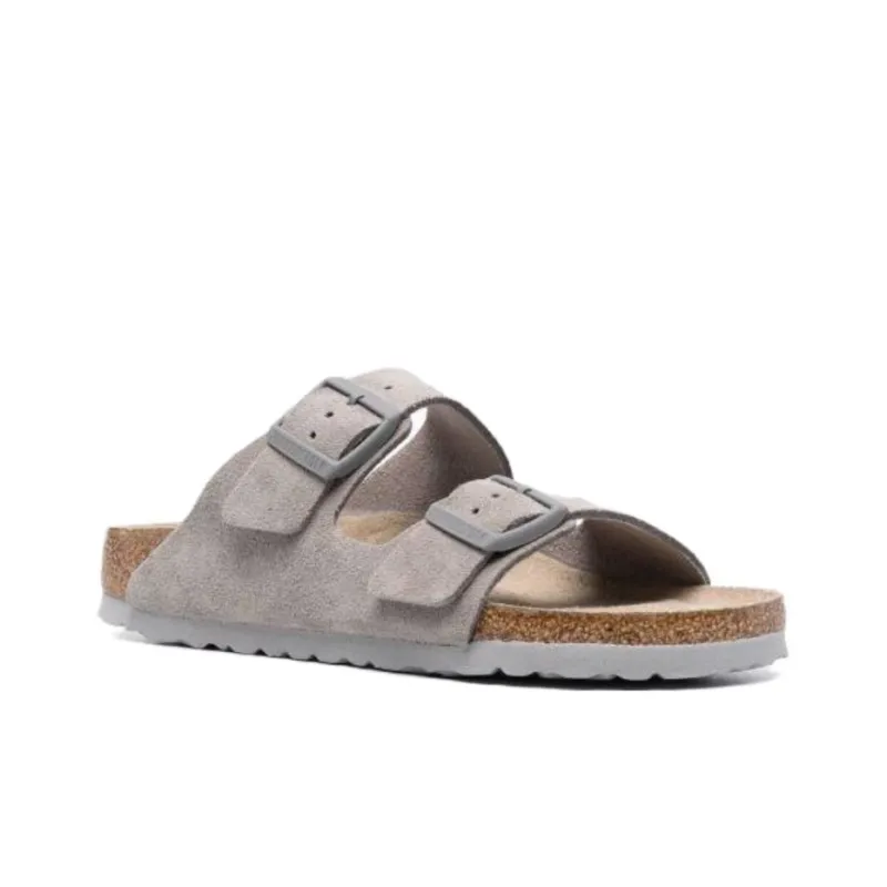 Birkenstock Arizona Soft Footbed Suede Leather Narrow Fit Sandals 'Stone Coin'-1