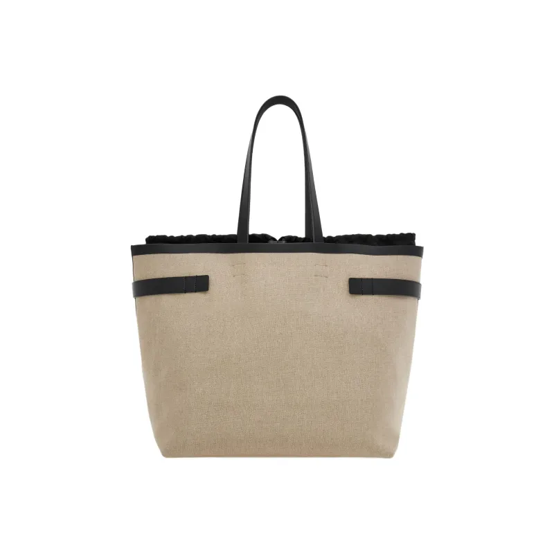 FERRAGAMO GANCINI Fabric Cow Leather Patchwork Tote Bag Shopping Bag Handbag Large Size Men's Beige-2