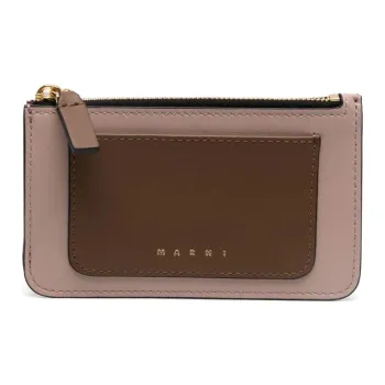 MARNI Calfskin Card Clip Card Holder Women's Gold/Brown/Burgundy